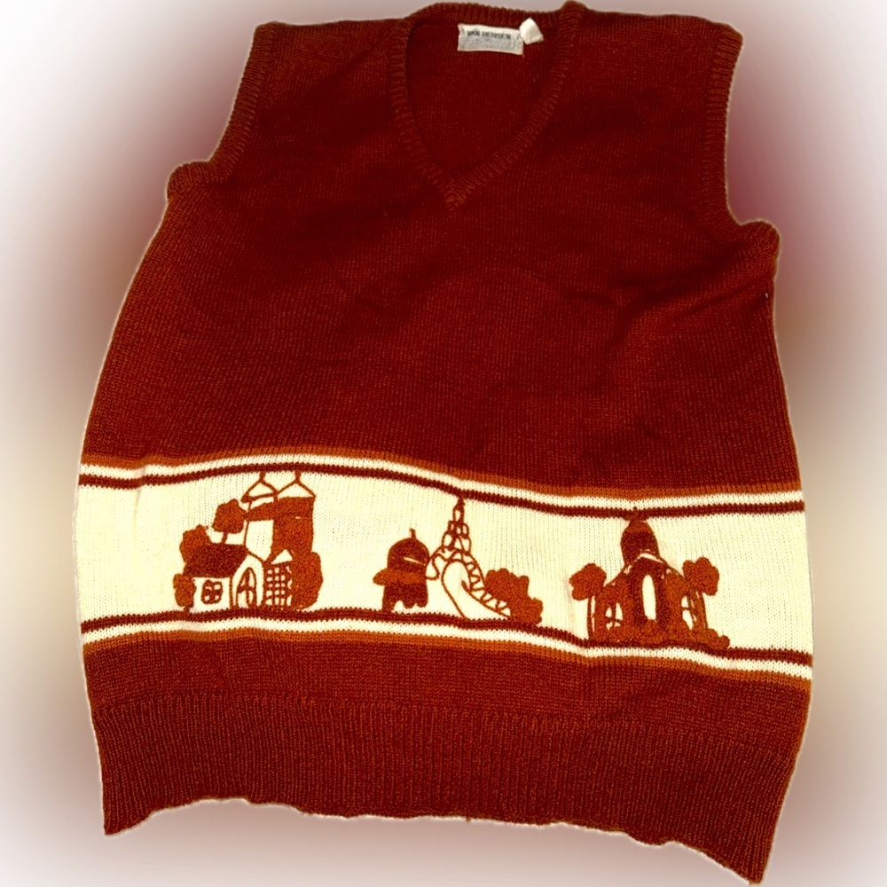 Van Heusen cottage retro vintage rust and white coloured vest - eclectic grandpa